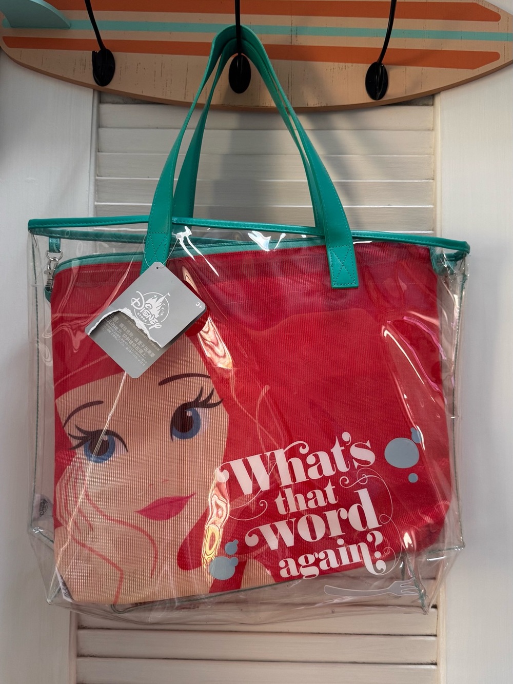 Disney Clear Tote with Red Ariel Graphic Bag.  and Teal Handles